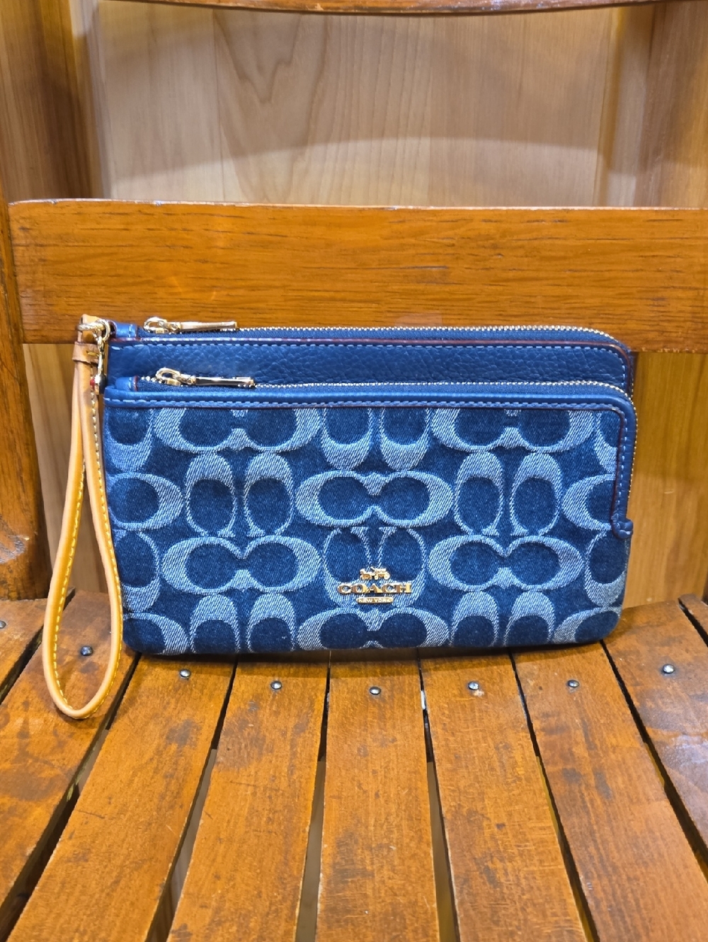 Coach Denim Double Zip Wristlet